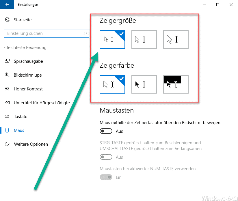 Größe des Mauszeigers verändern