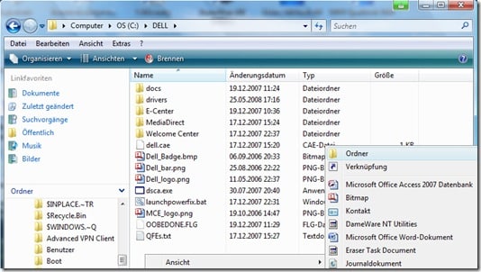Vista Explorer Ordner schnell anlegen