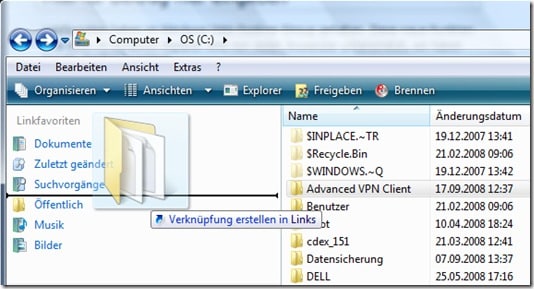 Linkfavoriten des Vista Explorers bearbeiten