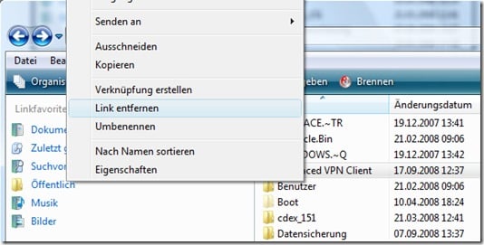 Vista Linkfavoriten loeschen Vista Linkfavoriten loeschen
