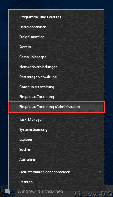 Win-X Menü Eingabeaufforderung Administrator
