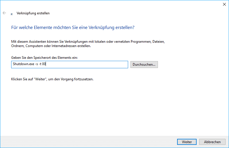 shutdown-verknuepfung