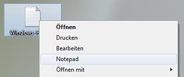 „Notepad“ Editor in Kontextmenü vom Explorer aufnehmen