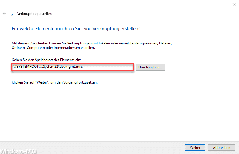 Gerätemanager direkt über neues Icon auf dem Desktop aufrufen