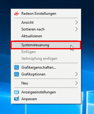 Systemsteuerung direkt aufrufen über rechte Maustaste auf dem Desktop (Kontextmenü)