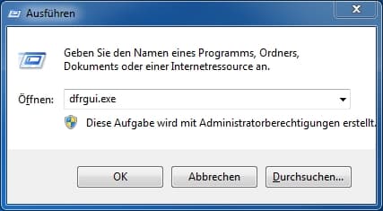 dfrgui-exe Befehl ausführen Win+R Defragmentierung