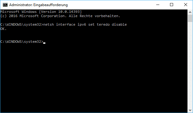 NETSH Befehl zum Ausschalten des Teredo Tunnels bei IPv6