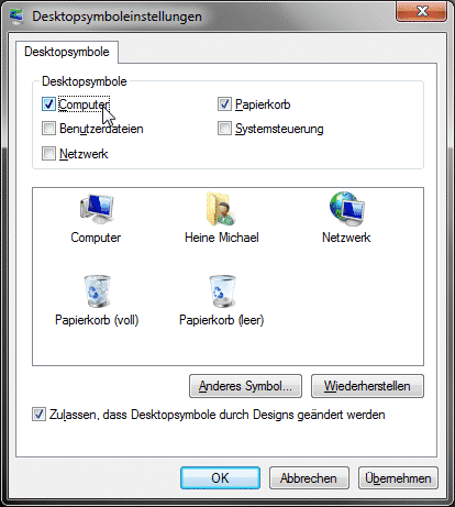 Desktopsymboleinstellungen