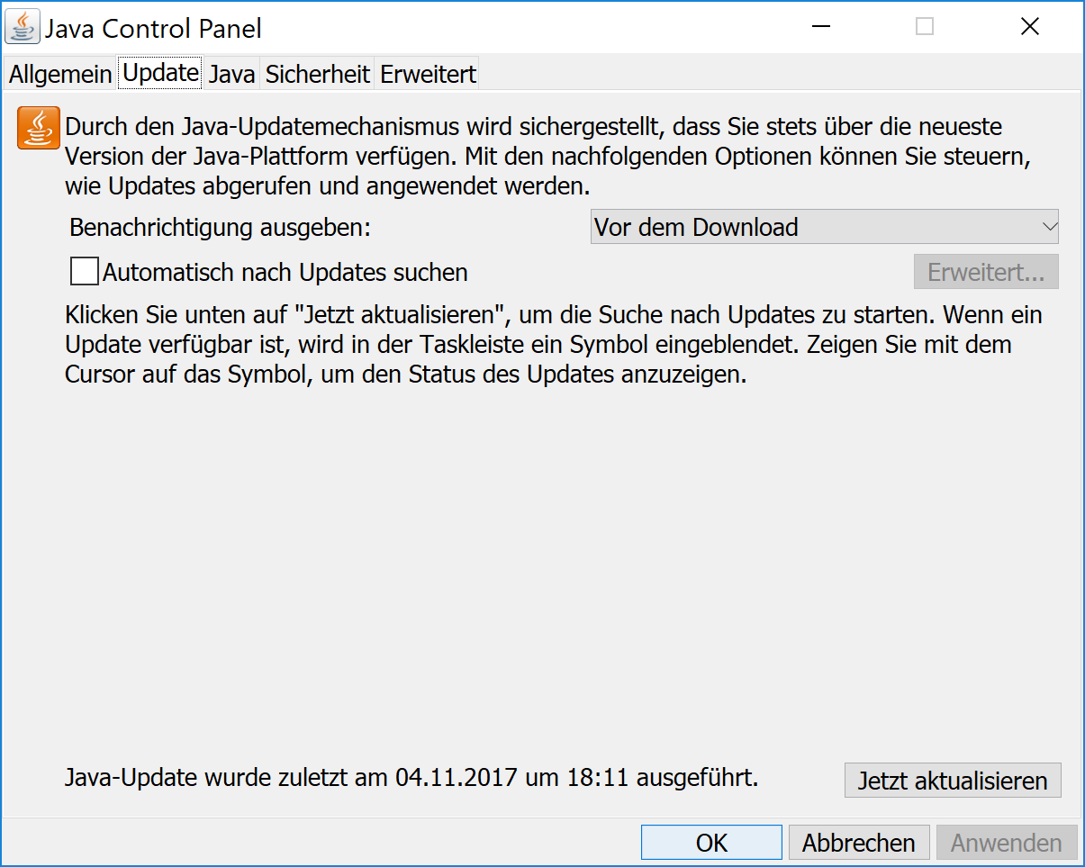 Java Control Panel