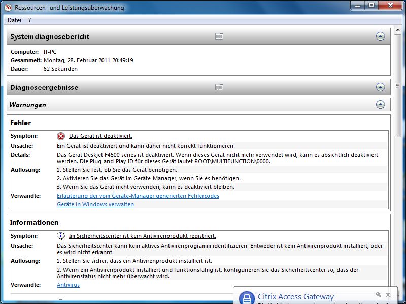 systemdiagnosebericht