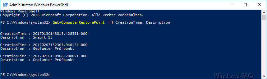 In der PowerShell mit Wiederherstellungspunkten arbeiten