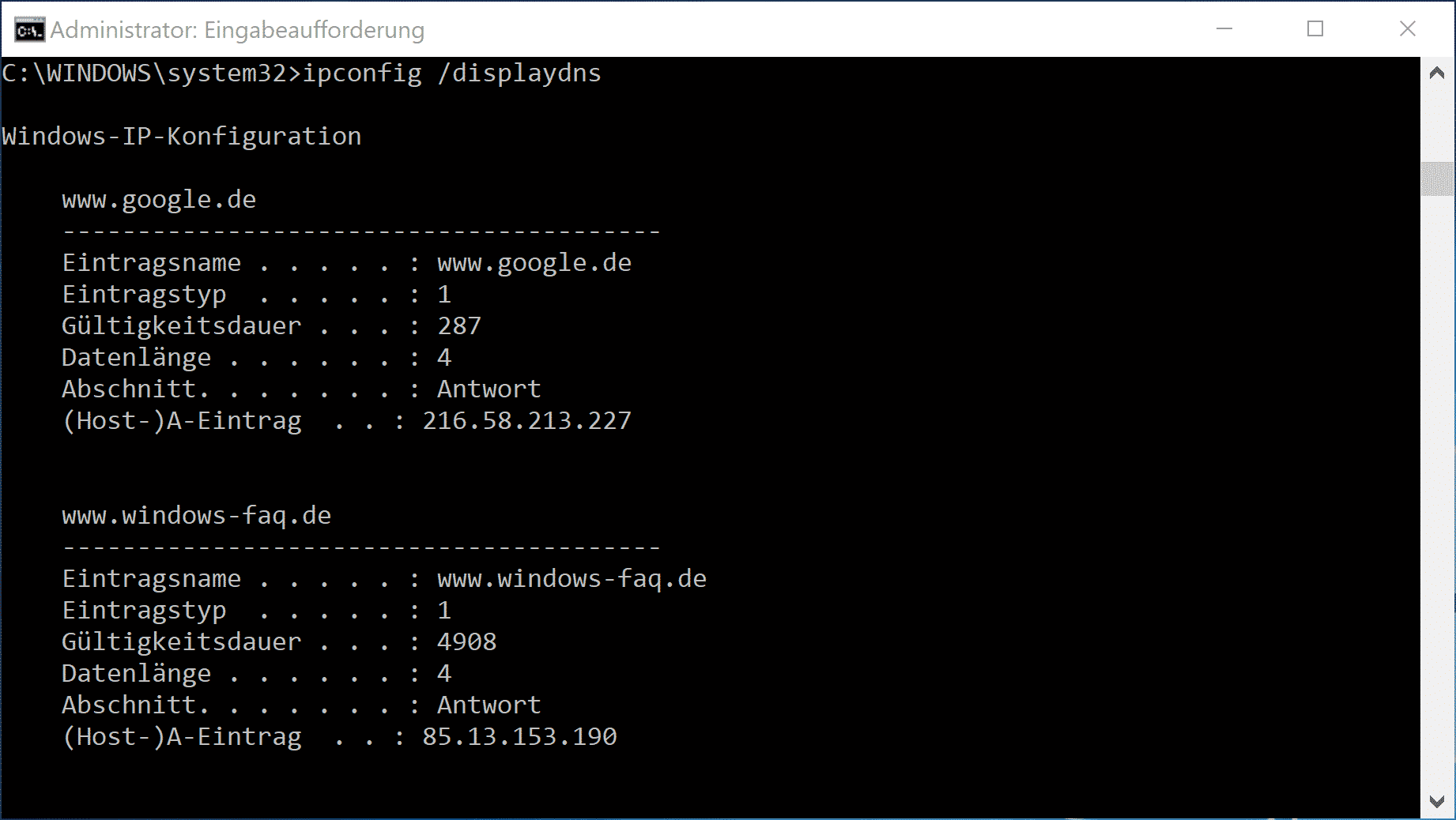 ipconfig /displaydns