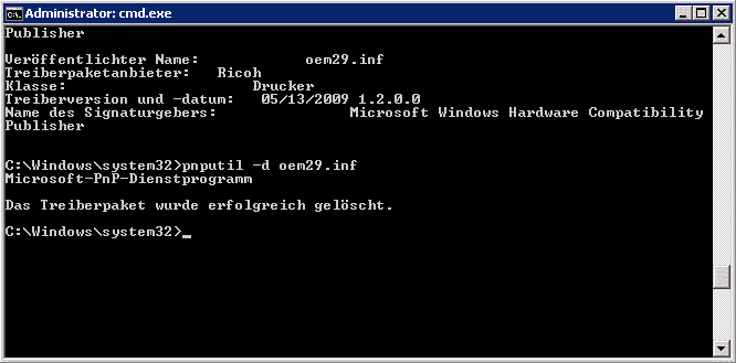 Treiberpakete (Drucker) von einem Windows Server 2008 R2 löschen