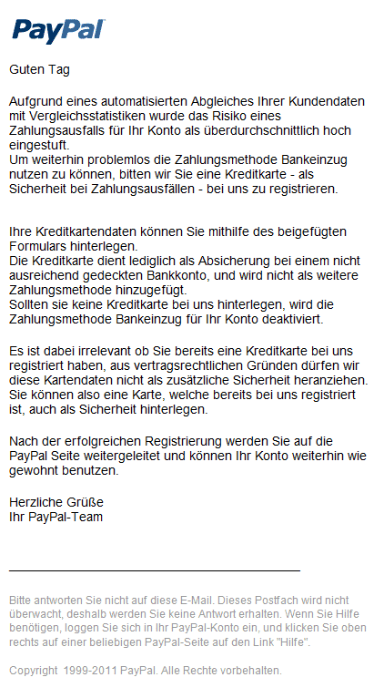 paypal phishing mail dezember 2011