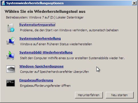 Systemwiederherstellungsoptionen Systemwiederherstellungsoptionen