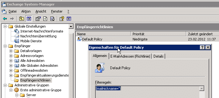 Empfängerrichtlinien Exchange 2003 Empfängerrichtlinien Exchange 2003