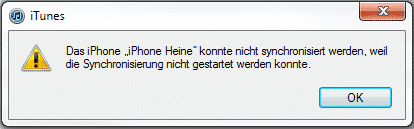 Das iPhone konnte nicht synchronisiert werden Das iPhone konnte nicht synchronisiert werden
