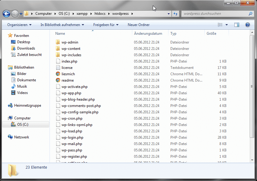 Wordpress Verzeichnis in HTDOCS kopieren Wordpress Verzeichnis in HTDOCS kopieren