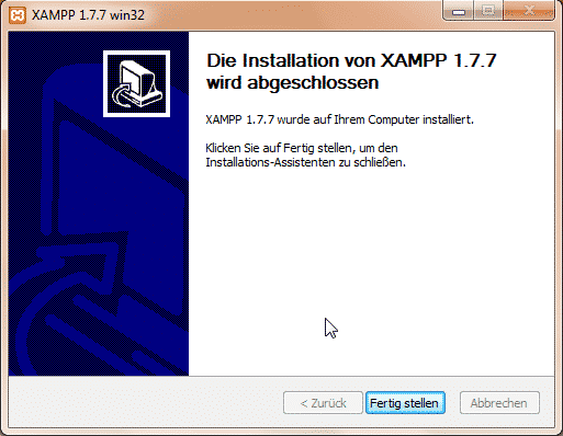 XAMPP 1.7 Installation abgeschlossen XAMPP 1.7 Installation abgeschlossen