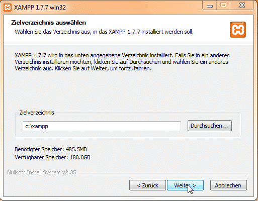 XAMPP 1.7 Installationsverzeichnis XAMPP 1.7 Installationsverzeichnis