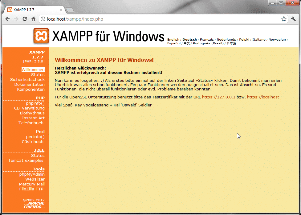 XAMPP 1.7 Übersichtsseite XAMPP 1.7 Übersichtsseite