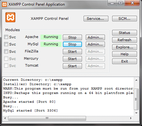 XAMPP Control Panel Application Dienste starten XAMPP Control Panel Application Dienste starten