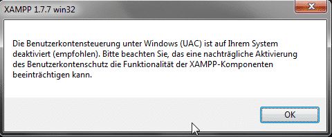 Xampp Benutzerkontensteuerung Xampp Benutzerkontensteuerung