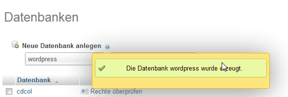 phpmyadmin Datenbank wurde erzeugt phpmyadmin Datenbank wurde erzeugt