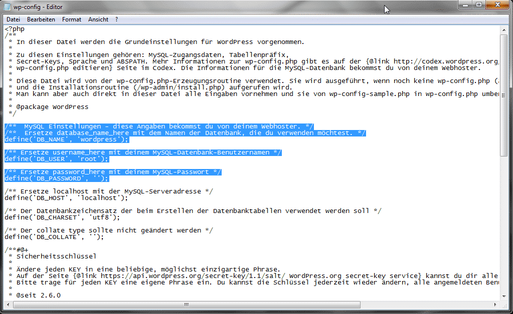 wp Config geändert wp Config geändert