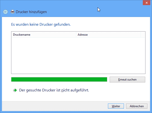 Der gesuchte Drucker ist nicht aufgeführt - Windows 8 Der gesuchte Drucker ist nicht aufgeführt - Windows 8