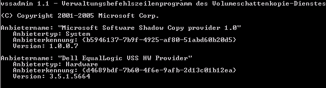 Vssadmin list providers