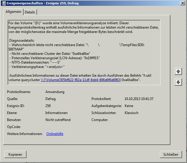 Defrag Ereignis 259 Defrag Ereignis 259