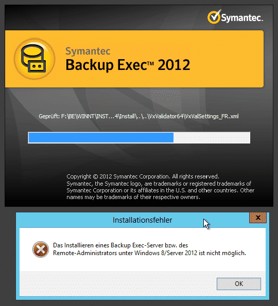 Backup Exec 2012 Installationsfehler Backup Exec 2012 Installationsfehler