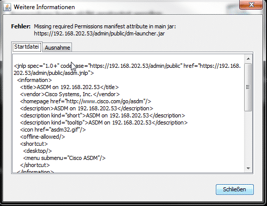 Cisco ASDM - Missing required Permissions Cisco ASDM - Missing required Permissions