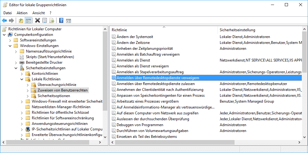 Anmelden über Remotedesktopdienste verweigern