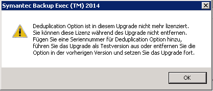 Symantec Backup Exec 2014 Error Deduplication Option