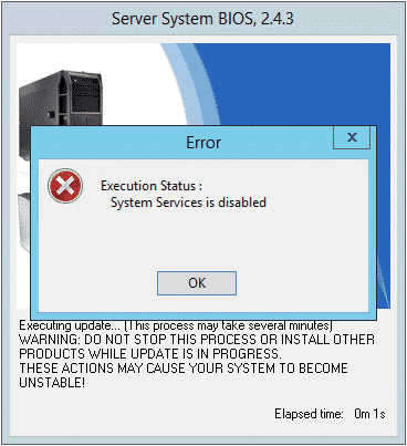 PowerEdge R720 Bios Update Fehler „System Services is disabled“