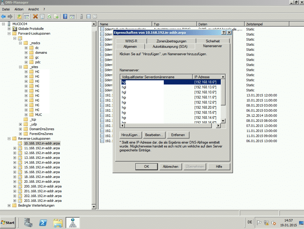 DNS Reverse Lookupzonen Namensserver entfernen