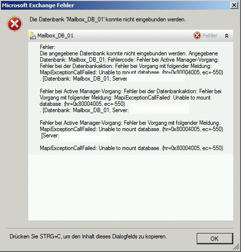 MapiExecptionCallFailed