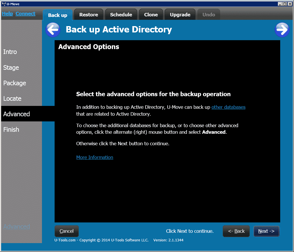 UMove Backup Advanced Options