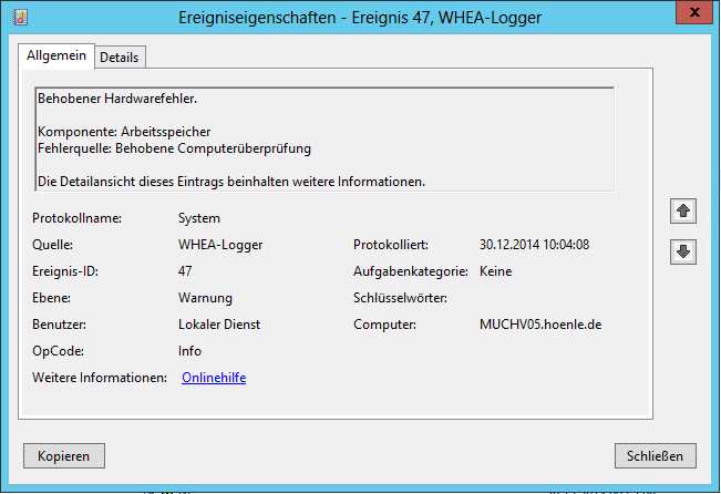 WHEA Logger – Ereignis ID 47