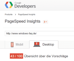Pagespeed vorher