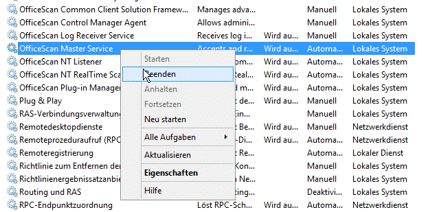 TrendMicro OfficeScan 11 Migration Dienste