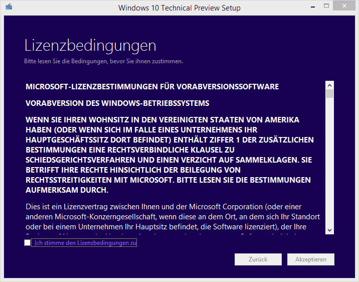 Windows 10 Lizenzbestimmungen