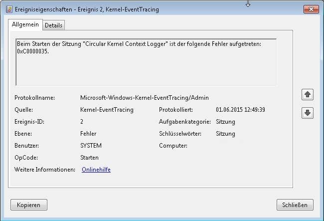 Circular Kernel Conext Logger 0xC000035
