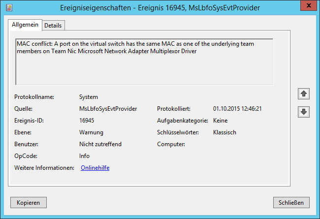ID 16945 MsLbfoSysEvtProvider