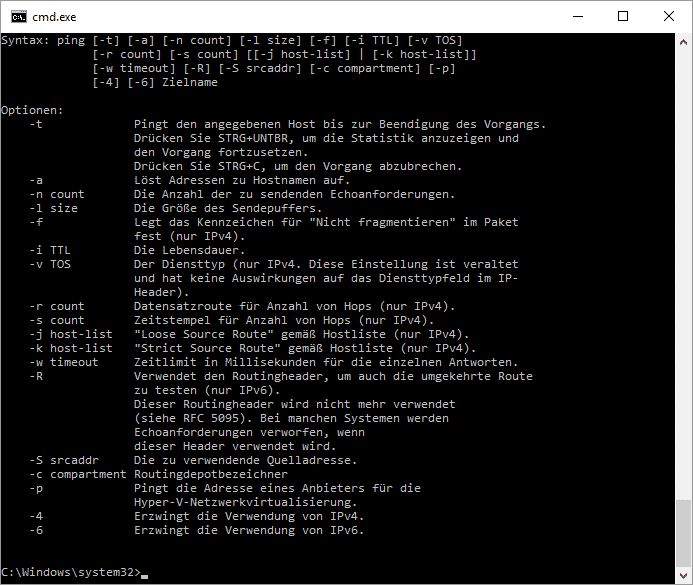 Ping Aufruf Parameter