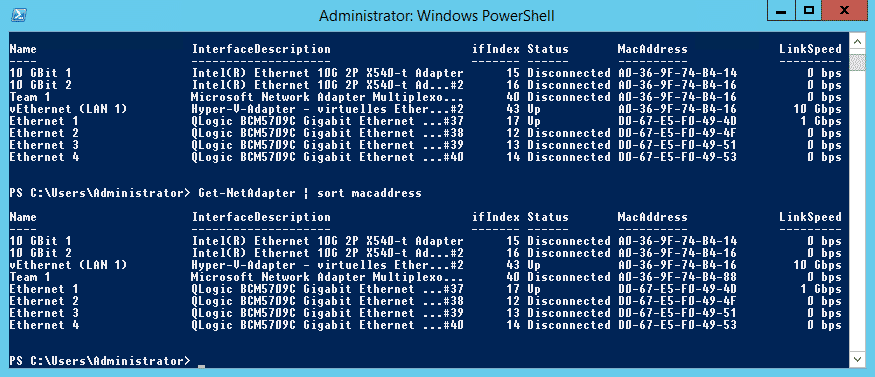 get-netadapter MAC address