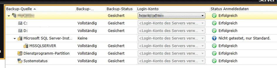 Backup Exec Anmeldedaten