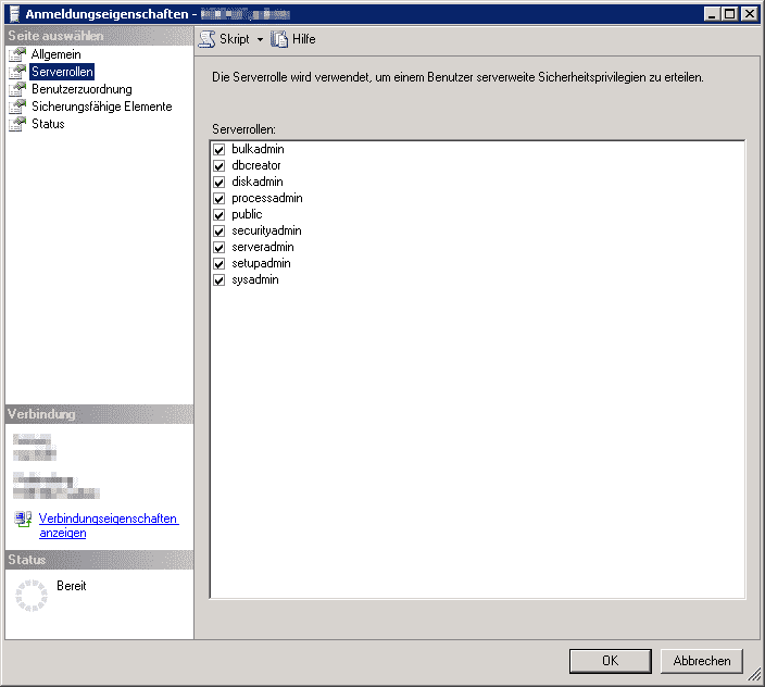 SQL Anmeldungseigenschaften